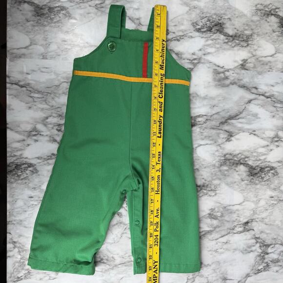 Vintage 70s Baby Boy Overalls 24 mo Green Bright Button Snap Closures Toddler - Picture 5 of 6